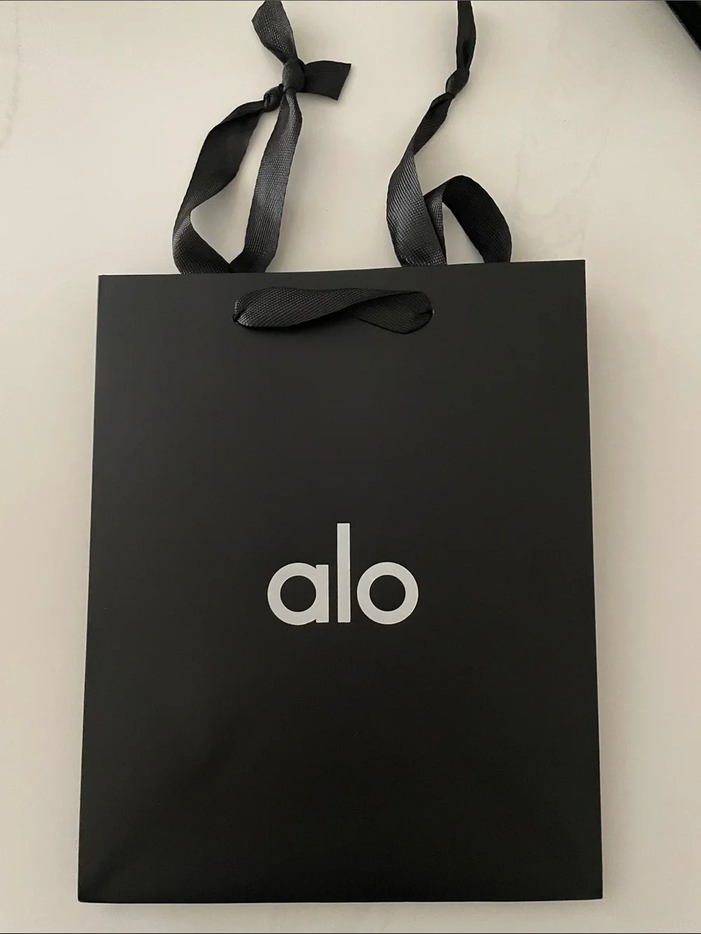 ALO Black paper Bag with Ribbon Handles